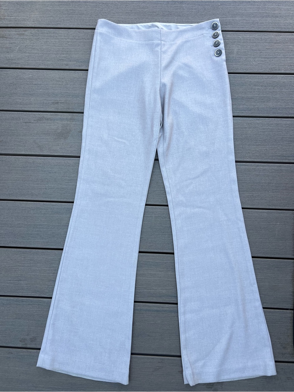 Anthropology elevenses Pale Gray/Brown Flare Pants with Side Buttons